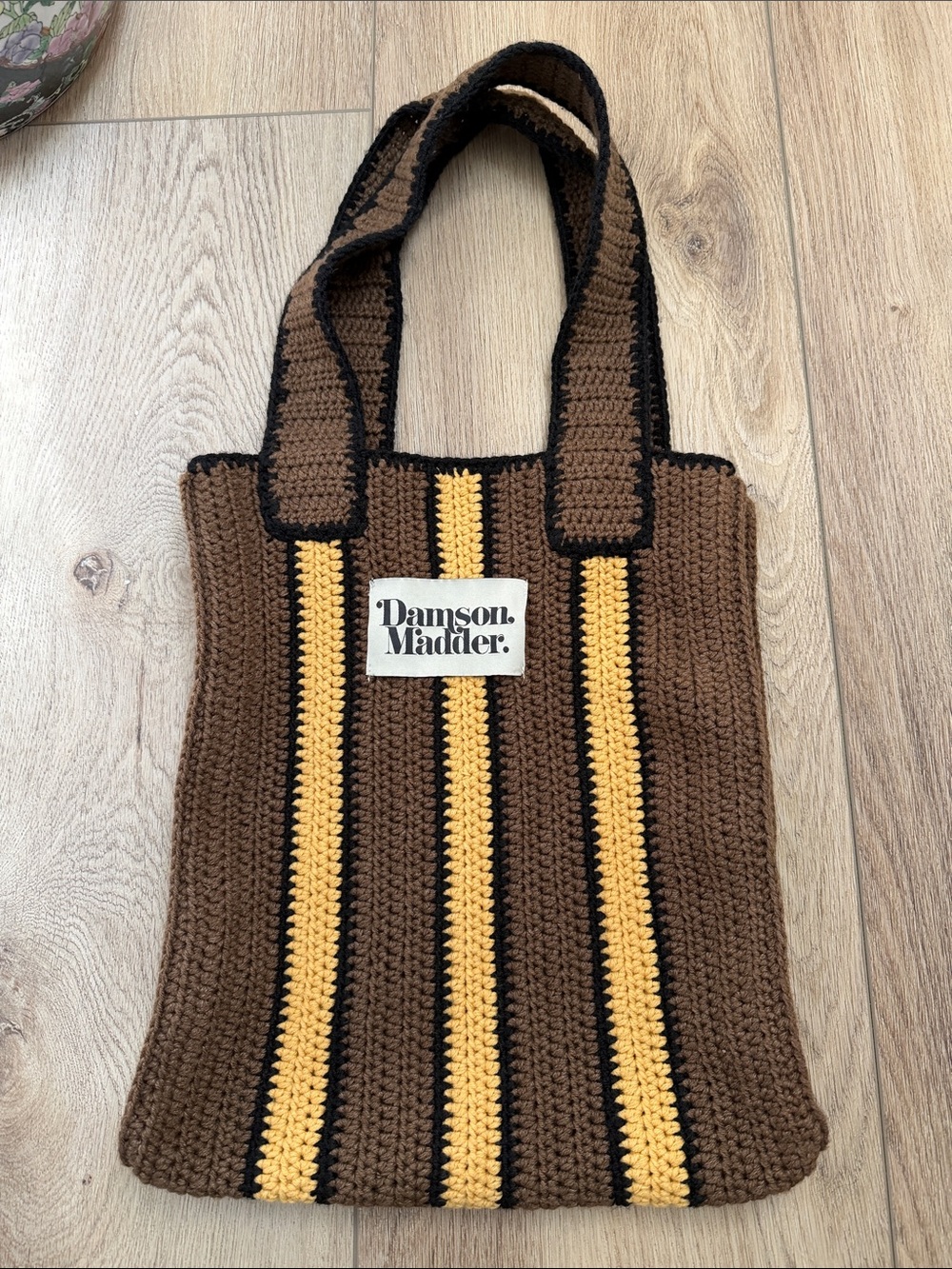 Damson Madder Brown & Yellow Striped Crochet tote Bag